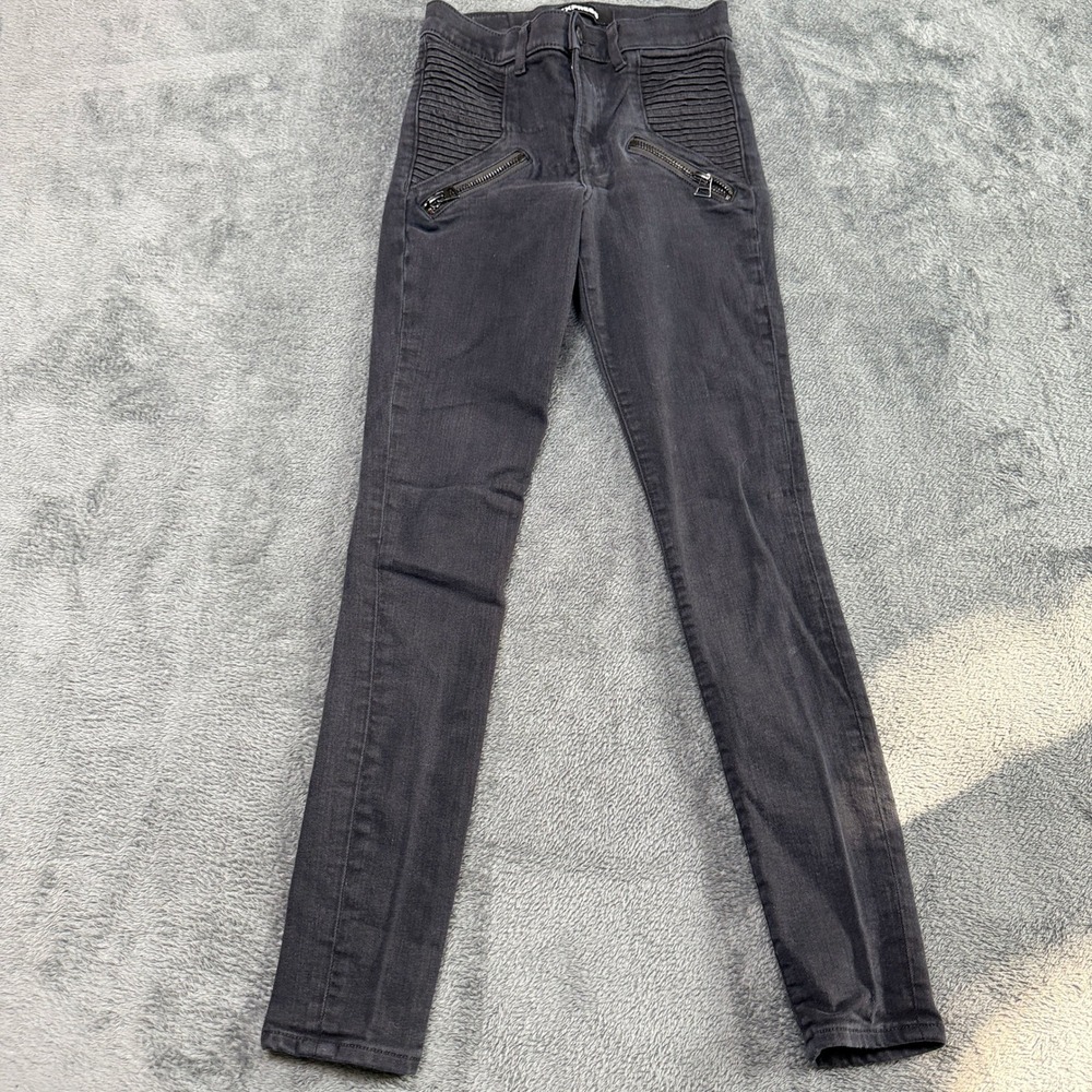 Express Moto Skinny Mid Rise Gray Black Zipper Pocket‎ Jeans
